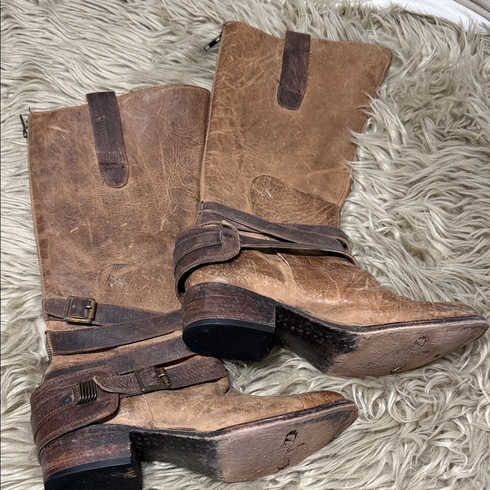 Freebird by Steven Dakota Leather Harness Boots with Dark Brown Straps